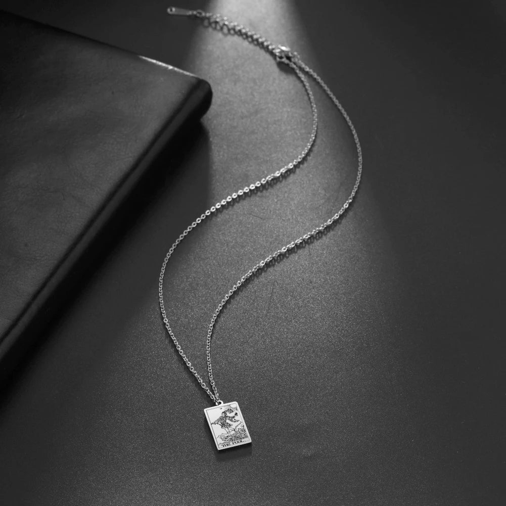 Dawapara – collier de cartes de Tarot pour femmes, en acier inoxydable, amulette de richesse, Tarot classique, arcanes majeurs, bijoux de Divination