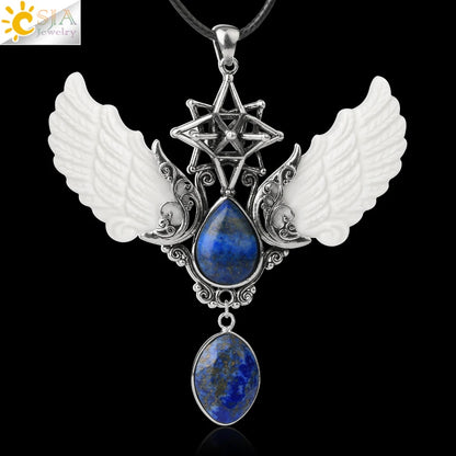 pendentif pierre naturelle pierre naturelle et cristaux , amethyste pierre naturelle Merkaba Collier avec pendentif en pierre naturelle, Collier forme de goutte d'eau, style Vintage, bijoux ailes d'ange, Lapis Lazuli