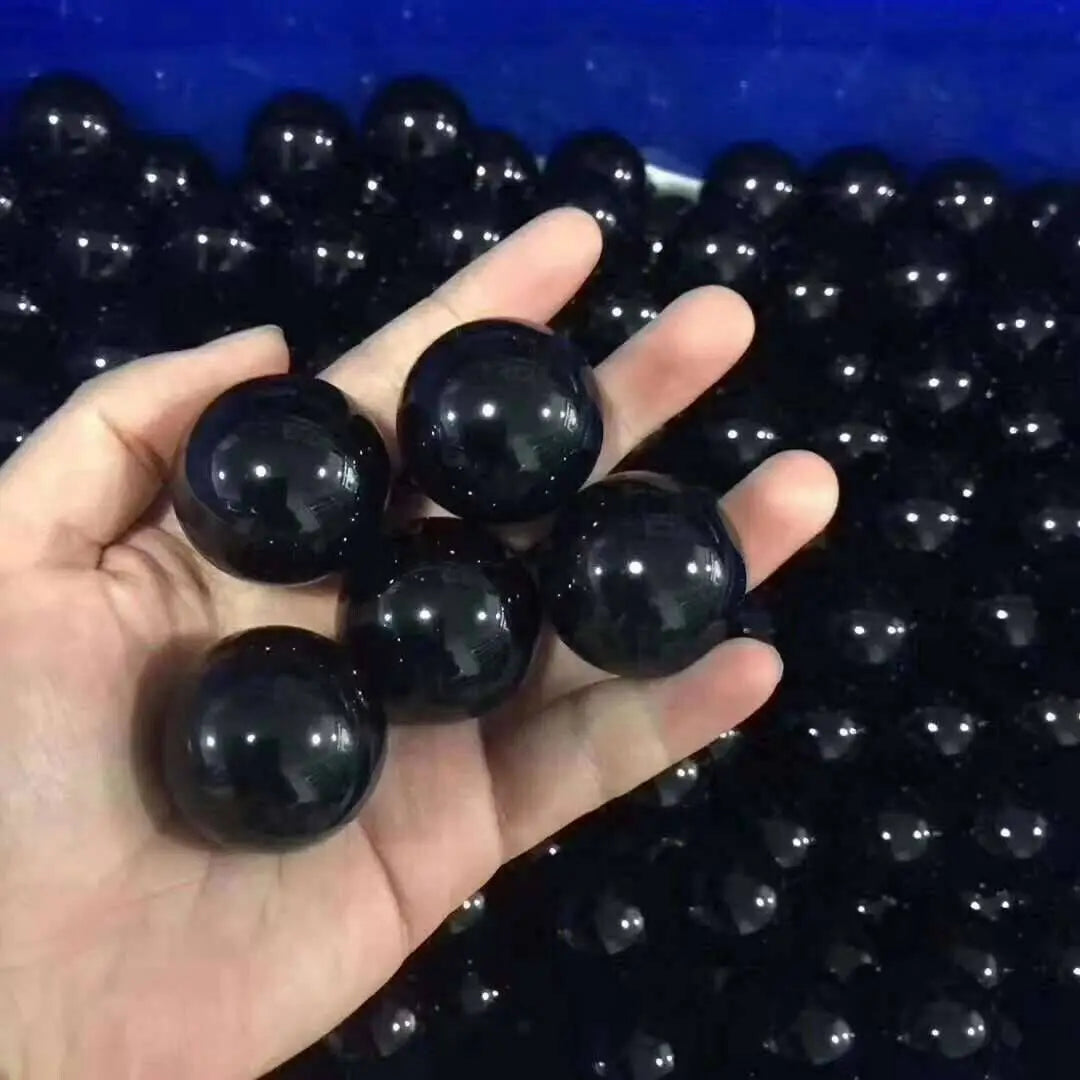 Sphère d'obsidienne noire naturelle asiatique 20-60mm, boule magique en cristal de Quartz, pierre de roche Reiki de guérison, objets de collection sans Base
