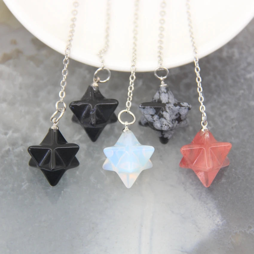 Pendentif Quartz en pierre naturelle pour hommes et femmes, cristal Merkaba, étoile, Onyx, Divination, bijoux tendance