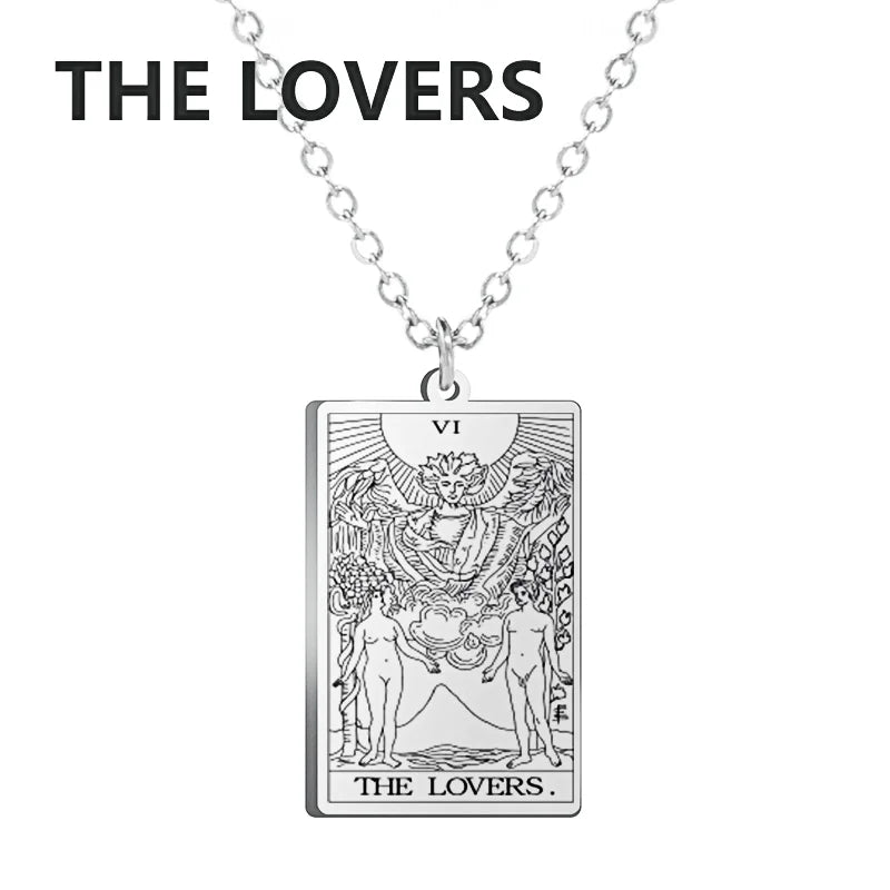 Dawapara – collier de cartes de Tarot pour femmes, en acier inoxydable, amulette de richesse, Tarot classique, arcanes majeurs, bijoux de Divination