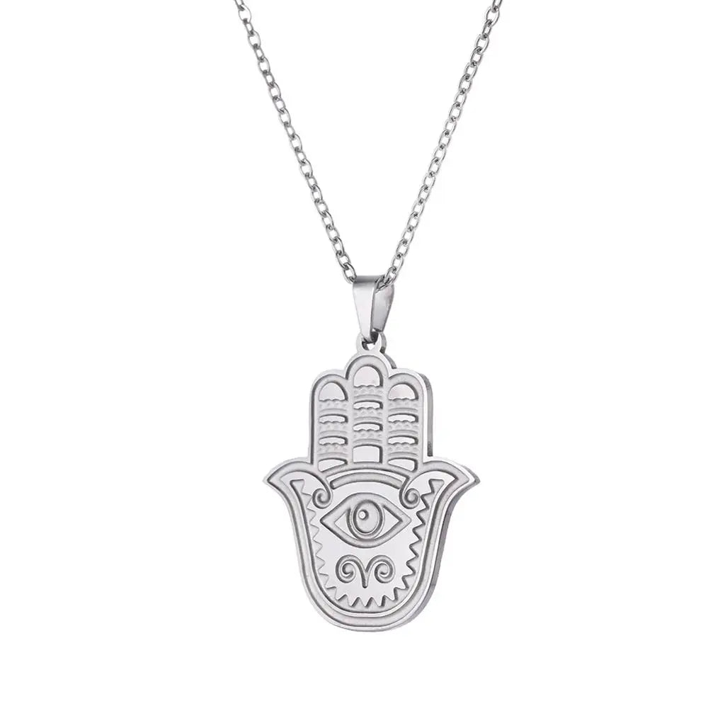 LIKGREAT main de Fatima Hamsa pendentif collier pour femmes en acier inoxydable classique mauvais œil breloques tour de cou bijoux cadeaux