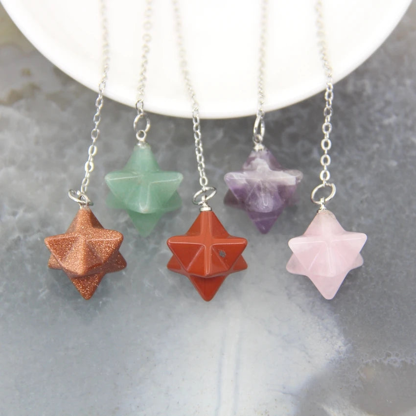 Pendentif Quartz en pierre naturelle pour hommes et femmes, cristal Merkaba, étoile, Onyx, Divination, bijoux tendance