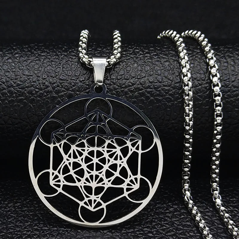 Yoga bouddhisme hindou 7 Chakra collier en acier inoxydable géométrie sacrée ange sceau Metatron symbole collier bijoux cadenas mujer