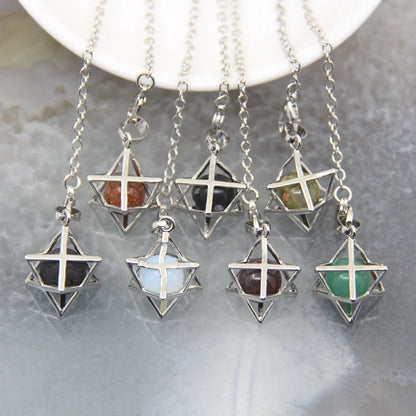 Merkaba-Pendentif en Pierre Naturelle pour Homme et Femme, Pendule en Clip Blanc, Howlite, Hématite, Hexagramme, Colliers de la raq, Bijoux de Cheminée