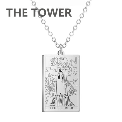 Dawapara – collier de cartes de Tarot pour femmes, en acier inoxydable, amulette de richesse, Tarot classique, arcanes majeurs, bijoux de Divination