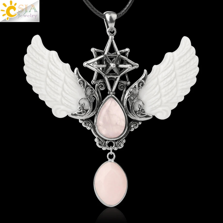 pendentif pierre naturelle pierre naturelle et cristaux , amethyste pierre naturelle Merkaba Collier avec pendentif en pierre naturelle, Collier forme de goutte d'eau, style Vintage, bijoux ailes d'ange, Lapis Lazuli