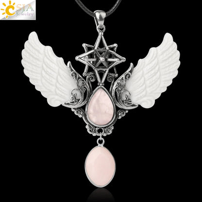 pendentif pierre naturelle pierre naturelle et cristaux , amethyste pierre naturelle Merkaba Collier avec pendentif en pierre naturelle, Collier forme de goutte d'eau, style Vintage, bijoux ailes d'ange, Lapis Lazuli