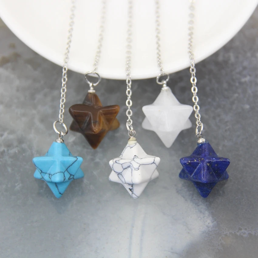 Pendentif Quartz en pierre naturelle pour hommes et femmes, cristal Merkaba, étoile, Onyx, Divination, bijoux tendance