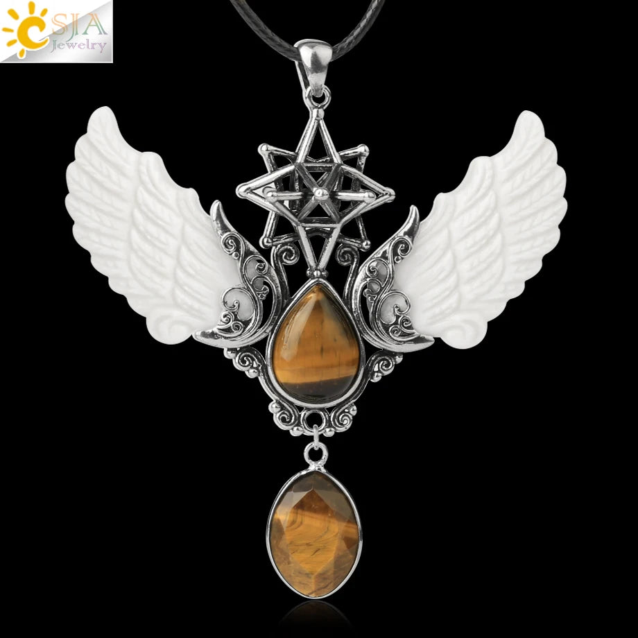 pendentif pierre naturelle pierre naturelle et cristaux , amethyste pierre naturelle Merkaba Collier avec pendentif en pierre naturelle, Collier forme de goutte d'eau, style Vintage, bijoux ailes d'ange, Lapis Lazuli