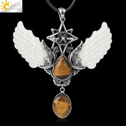 pendentif pierre naturelle pierre naturelle et cristaux , amethyste pierre naturelle Merkaba Collier avec pendentif en pierre naturelle, Collier forme de goutte d'eau, style Vintage, bijoux ailes d'ange, Lapis Lazuli