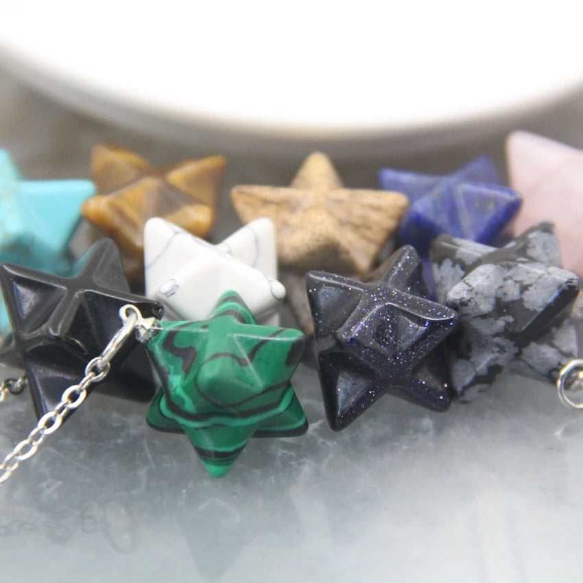 Pendentif Quartz en pierre naturelle pour hommes et femmes, cristal Merkaba, étoile, Onyx, Divination, bijoux tendance
