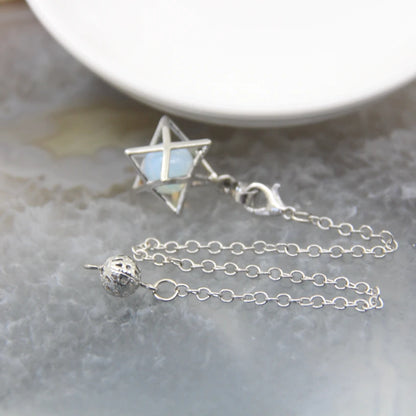 Merkaba-Pendentif en Pierre Naturelle pour Homme et Femme, Pendule en Clip Blanc, Howlite, Hématite, Hexagramme, Colliers de la raq, Bijoux de Cheminée