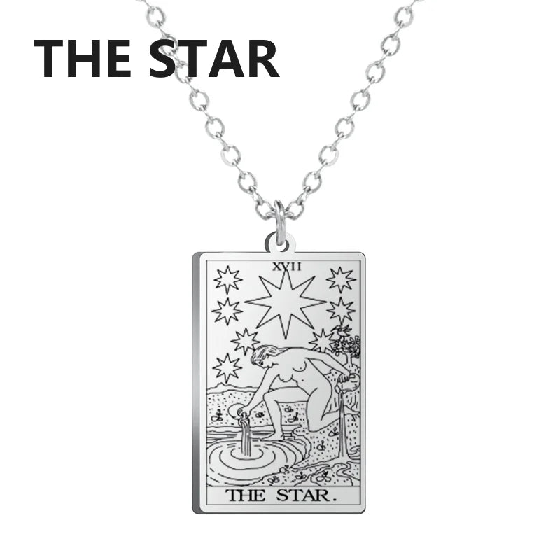 Dawapara – collier de cartes de Tarot pour femmes, en acier inoxydable, amulette de richesse, Tarot classique, arcanes majeurs, bijoux de Divination
