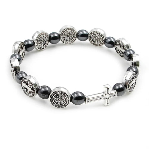 VILLWICE Bracelet chapelet catholique médaille de saint benoît croix Bracelets de prière perles d'hématite Religion bijoux accessoires