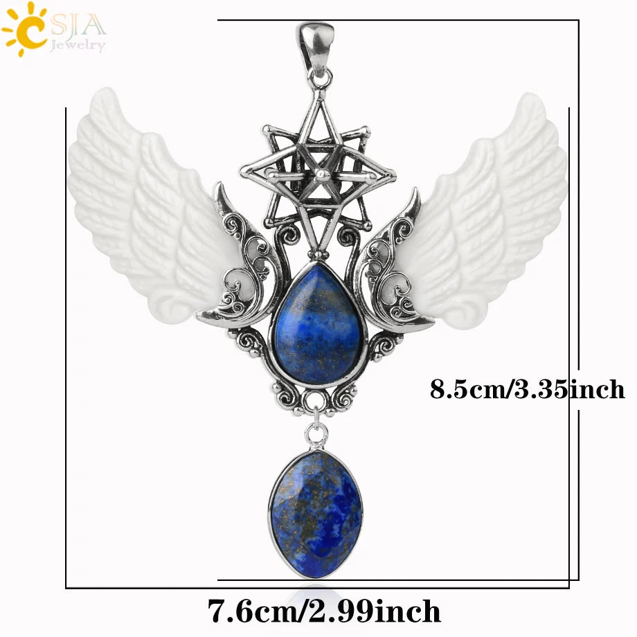 pendentif pierre naturelle pierre naturelle et cristaux , amethyste pierre naturelle Merkaba Collier avec pendentif en pierre naturelle, Collier forme de goutte d'eau, style Vintage, bijoux ailes d'ange, Lapis Lazuli
