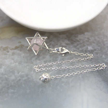 Merkaba-Pendentif en Pierre Naturelle pour Homme et Femme, Pendule en Clip Blanc, Howlite, Hématite, Hexagramme, Colliers de la raq, Bijoux de Cheminée