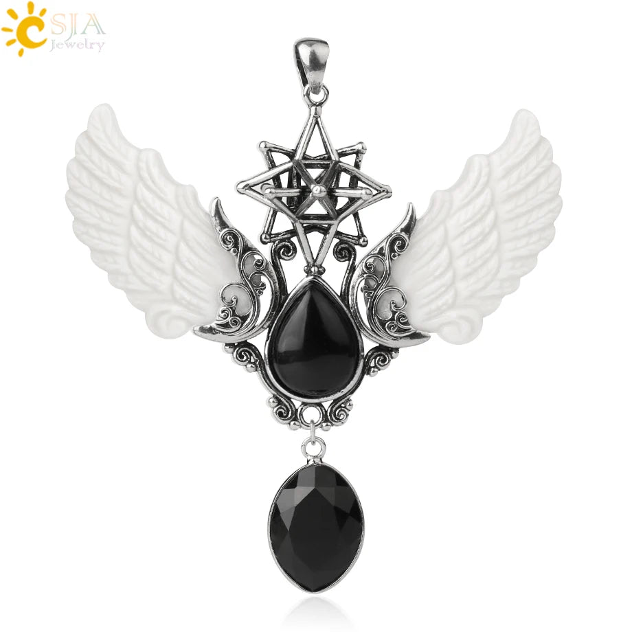 pendentif pierre naturelle pierre naturelle et cristaux , amethyste pierre naturelle Merkaba Collier avec pendentif en pierre naturelle, Collier forme de goutte d'eau, style Vintage, bijoux ailes d'ange, Lapis Lazuli