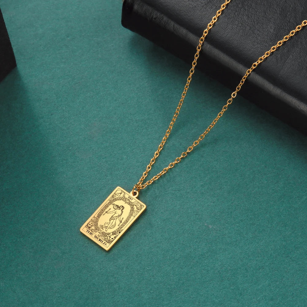 Dawapara – collier de cartes de Tarot pour femmes, en acier inoxydable, amulette de richesse, Tarot classique, arcanes majeurs, bijoux de Divination