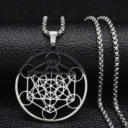 Yoga bouddhisme hindou 7 Chakra collier en acier inoxydable géométrie sacrée ange sceau Metatron symbole collier bijoux cadenas mujer