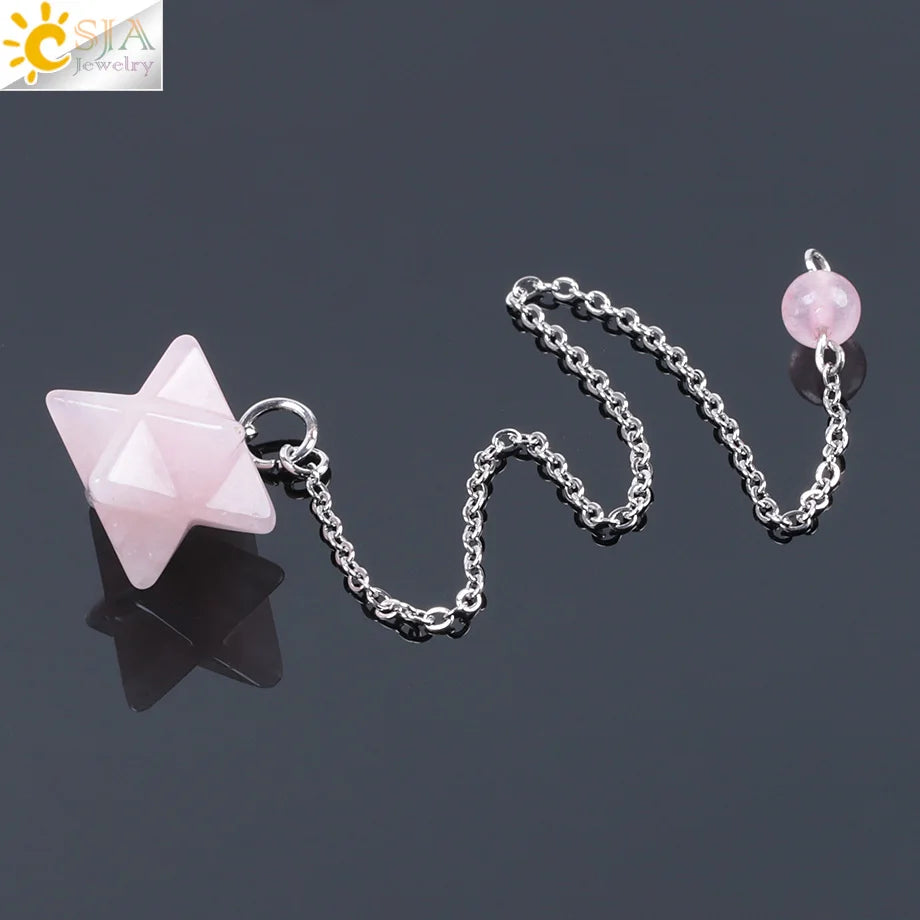 CJSA pendule radiesthésie , pendule pierre naturelle  pendule divination  Pendule en pierre chakra Reiki naturelle, motif merkhaba wicca, cristal rose lapis lazuli et onyx, pendule divination pendule divinatoire F055
