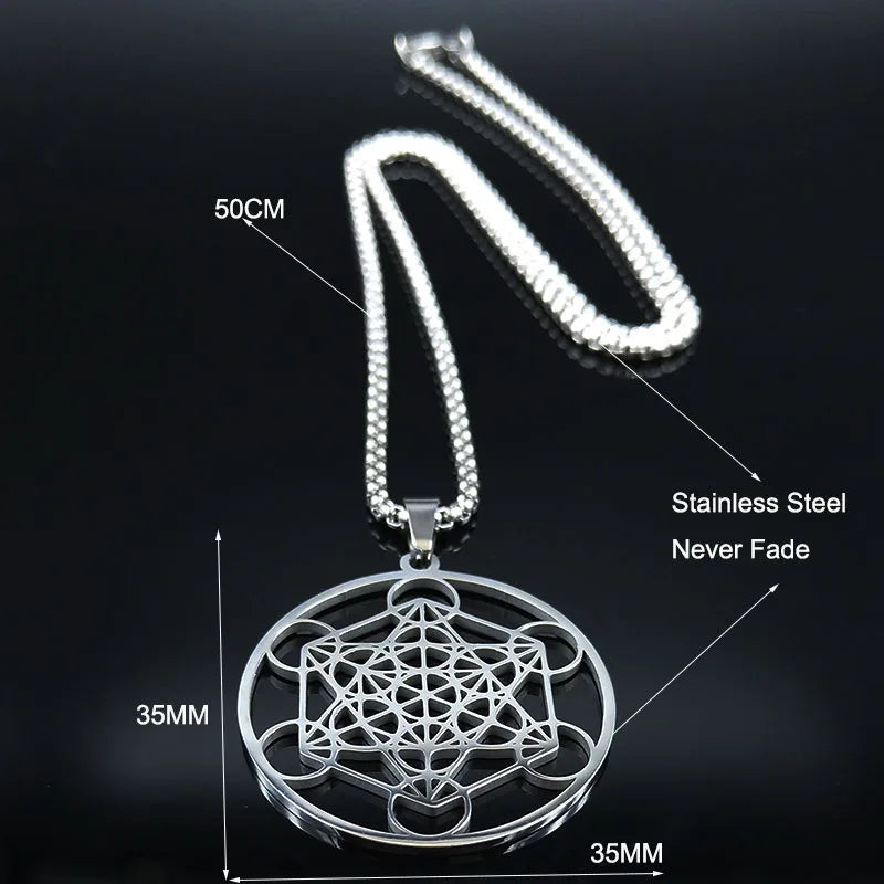 Yoga bouddhisme hindou 7 Chakra collier en acier inoxydable géométrie sacrée ange sceau Metatron symbole collier bijoux cadenas mujer