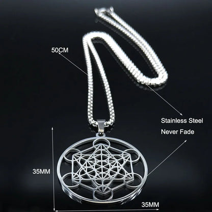 Yoga bouddhisme hindou 7 Chakra collier en acier inoxydable géométrie sacrée ange sceau Metatron symbole collier bijoux cadenas mujer