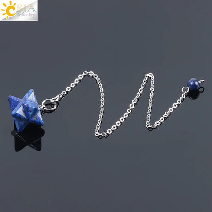 CJSA pendule radiesthésie , pendule pierre naturelle  pendule divination  Pendule en pierre chakra Reiki naturelle, motif merkhaba wicca, cristal rose lapis lazuli et onyx, pendule divination pendule divinatoire F055