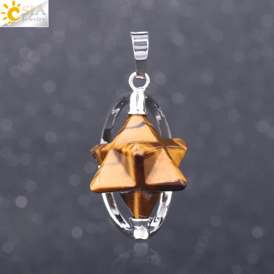 CSJA – pendentif Merkabah pour collier en pierre naturelle, cristal clair violet, guérison spirituelle, Reiki, bijoux Wicca F632
