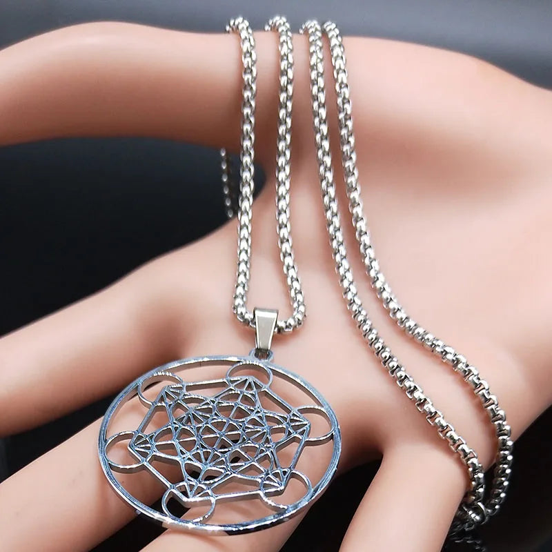 Yoga bouddhisme hindou 7 Chakra collier en acier inoxydable géométrie sacrée ange sceau Metatron symbole collier bijoux cadenas mujer