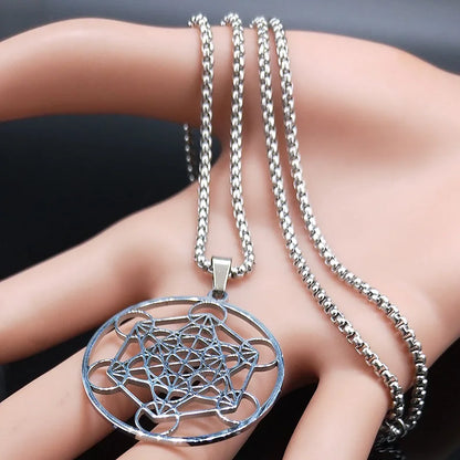 Yoga bouddhisme hindou 7 Chakra collier en acier inoxydable géométrie sacrée ange sceau Metatron symbole collier bijoux cadenas mujer