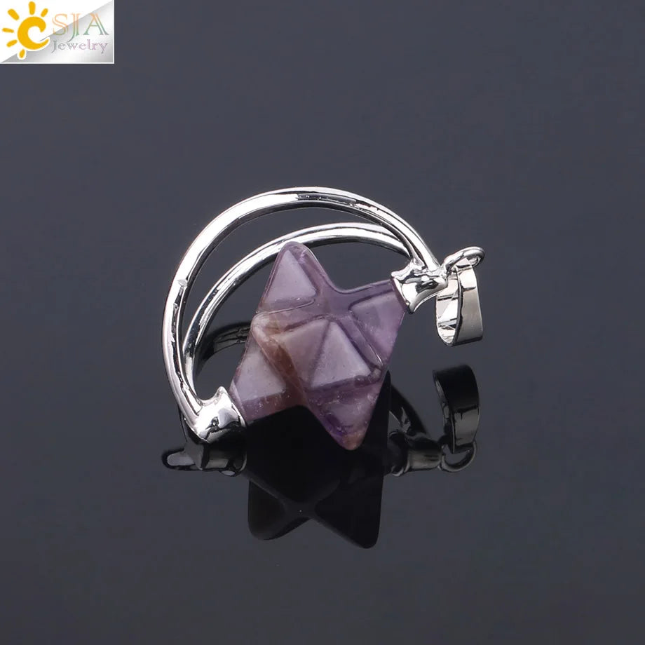 CSJA – pendentif Merkabah pour collier en pierre naturelle, cristal clair violet, guérison spirituelle, Reiki, bijoux Wicca F632