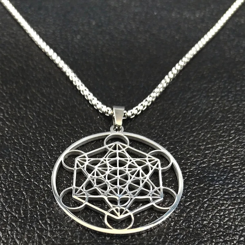 Yoga bouddhisme hindou 7 Chakra collier en acier inoxydable géométrie sacrée ange sceau Metatron symbole collier bijoux cadenas mujer