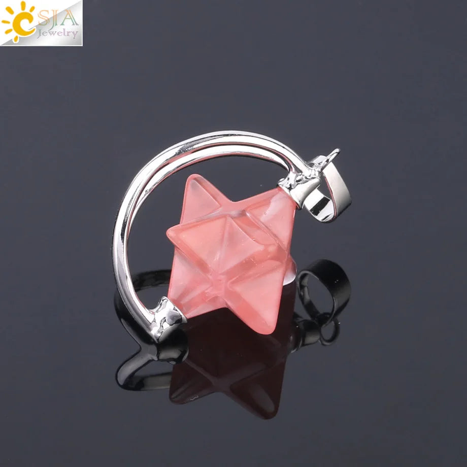 CSJA – pendentif Merkabah pour collier en pierre naturelle, cristal clair violet, guérison spirituelle, Reiki, bijoux Wicca F632