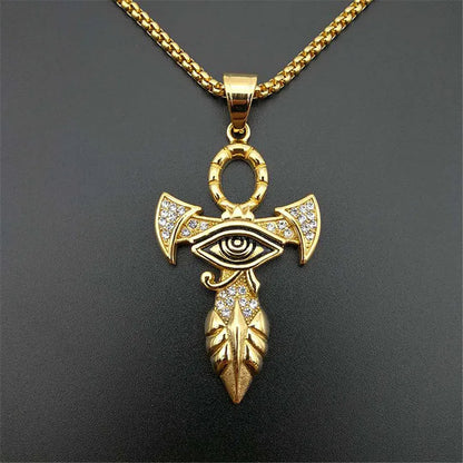 Collier avec pendentif en croix égyptien pour femmes et hommes, couleur or, en acier inoxydable, œil d'horus, glacé, Bling, bijoux égyptien