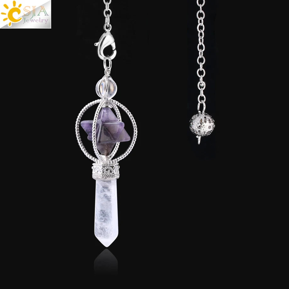 CSJA Merkaba – Balancier de Radiesthésie en Quartz, Pendule de Guérison en Pierre Naturelle, Cristal, Reiki, pendule divination ， pendule radiesthésie , pendule pierre naturelle , amethyste pendules divinatoire F770