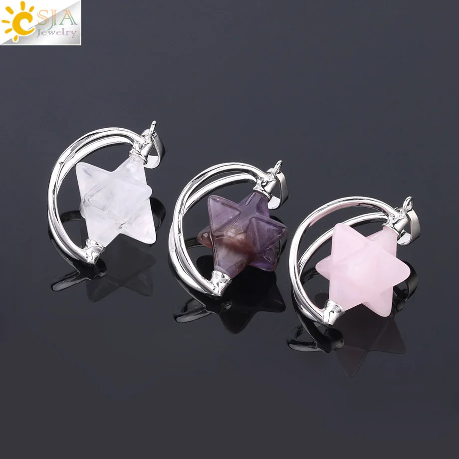 CSJA – pendentif Merkabah pour collier en pierre naturelle, cristal clair violet, guérison spirituelle, Reiki, bijoux Wicca F632
