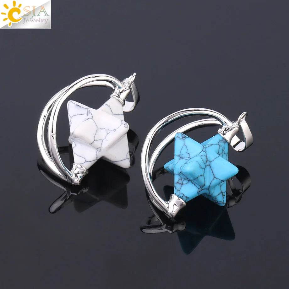 CSJA – pendentif Merkabah pour collier en pierre naturelle, cristal clair violet, guérison spirituelle, Reiki, bijoux Wicca F632