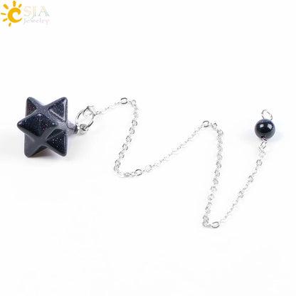 CJSA pendule radiesthésie , pendule pierre naturelle  pendule divination  Pendule en pierre chakra Reiki naturelle, motif merkhaba wicca, cristal rose lapis lazuli et onyx, pendule divination pendule divinatoire F055