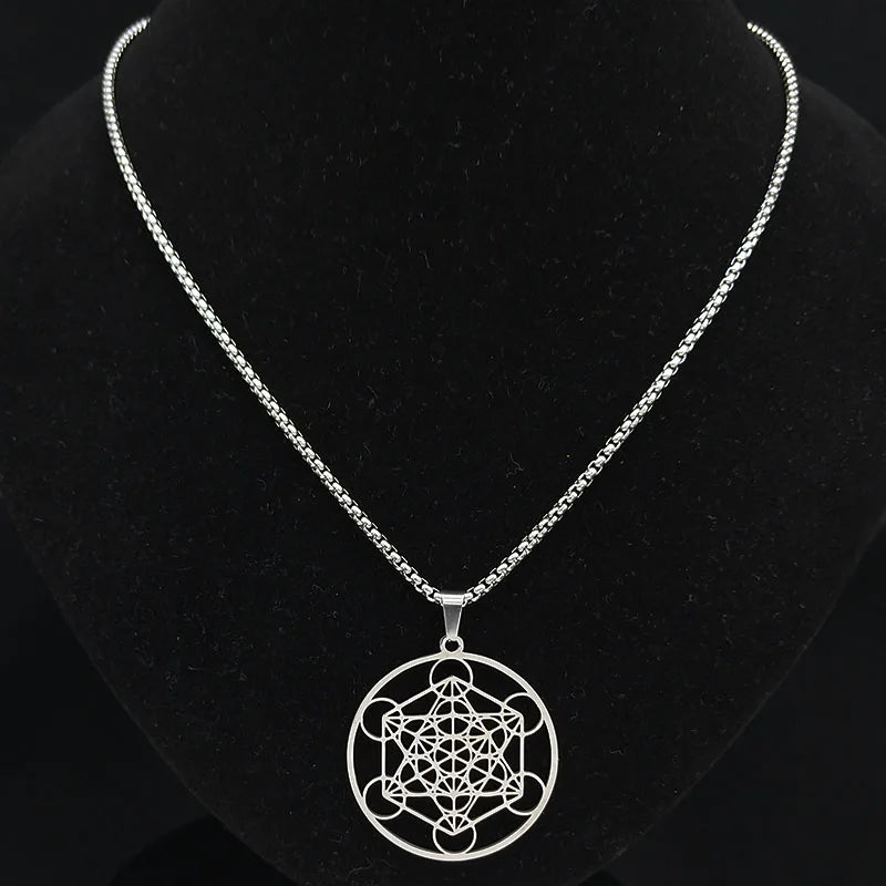 Yoga bouddhisme hindou 7 Chakra collier en acier inoxydable géométrie sacrée ange sceau Metatron symbole collier bijoux cadenas mujer