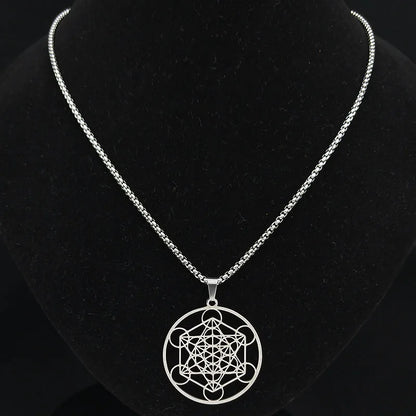 Yoga bouddhisme hindou 7 Chakra collier en acier inoxydable géométrie sacrée ange sceau Metatron symbole collier bijoux cadenas mujer