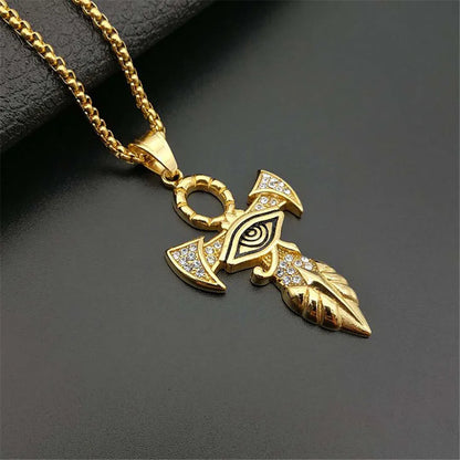 Collier avec pendentif en croix égyptien pour femmes et hommes, couleur or, en acier inoxydable, œil d'horus, glacé, Bling, bijoux égyptien