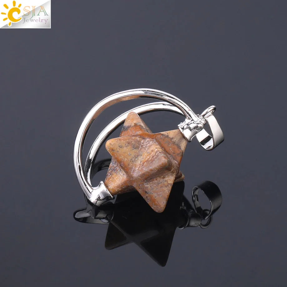 CSJA – pendentif Merkabah pour collier en pierre naturelle, cristal clair violet, guérison spirituelle, Reiki, bijoux Wicca F632