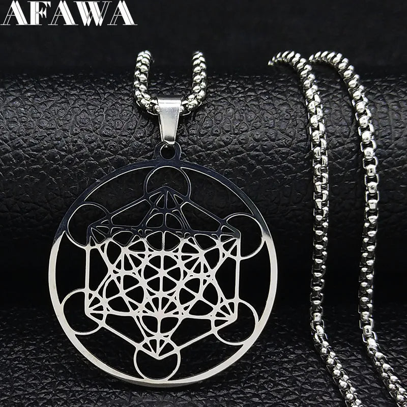 Yoga bouddhisme hindou 7 Chakra collier en acier inoxydable géométrie sacrée ange sceau Metatron symbole collier bijoux cadenas mujer