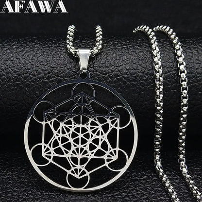 Yoga bouddhisme hindou 7 Chakra collier en acier inoxydable géométrie sacrée ange sceau Metatron symbole collier bijoux cadenas mujer