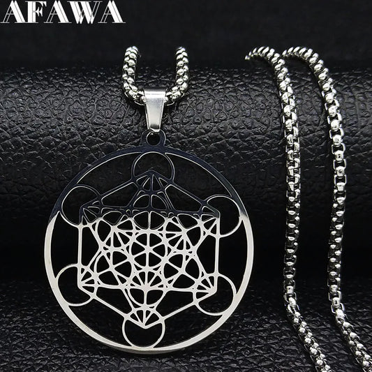 Yoga bouddhisme hindou 7 Chakra collier en acier inoxydable géométrie sacrée ange sceau Metatron symbole collier bijoux cadenas mujer