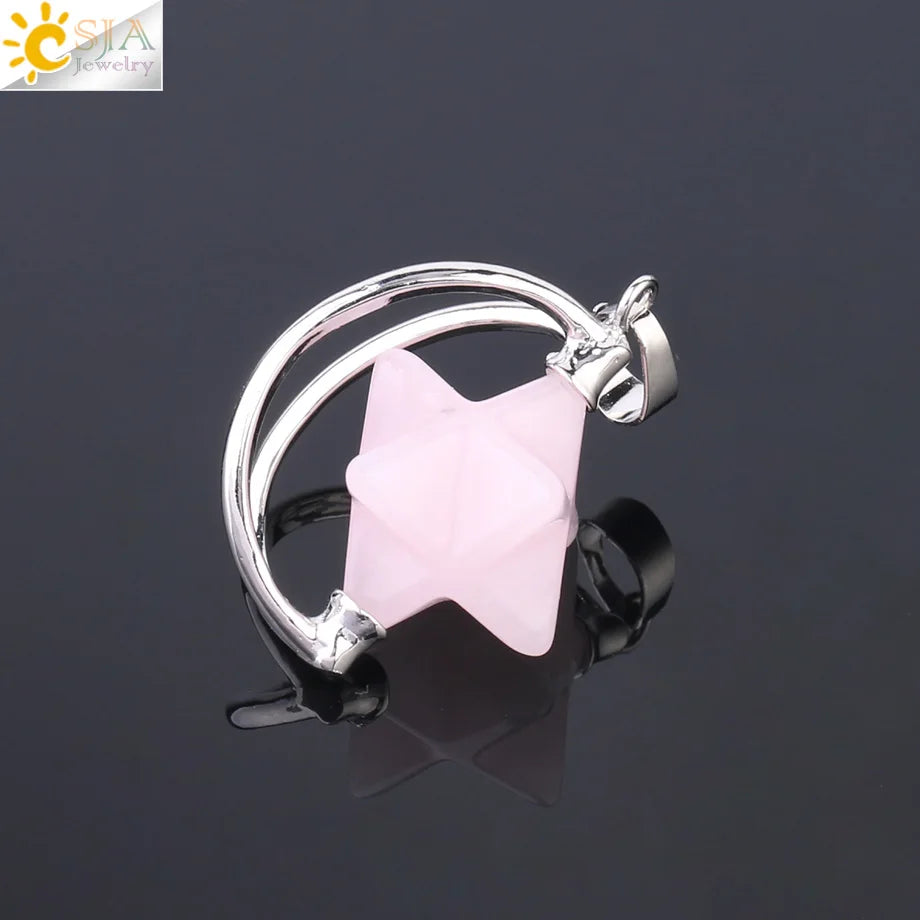 CSJA – pendentif Merkabah pour collier en pierre naturelle, cristal clair violet, guérison spirituelle, Reiki, bijoux Wicca F632