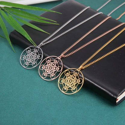 Skyrim – collier Cube d'ange sceau archange Metatron, en acier inoxydable, pour femmes et hommes, amulette de géométrie sacrée, bijoux spirituels religieux