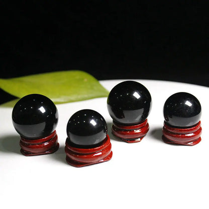 Sphère d'obsidienne noire naturelle asiatique 20-60mm, boule magique en cristal de Quartz, pierre de roche Reiki de guérison, objets de collection sans Base