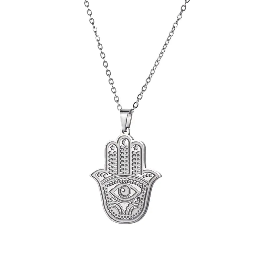 LIKGREAT main de Fatima Hamsa pendentif collier pour femmes en acier inoxydable classique mauvais œil breloques tour de cou bijoux cadeaux